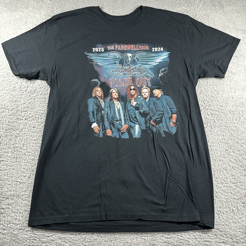 Aerosmith Farewell Tour Shirt Mens‎ XL Black Double Sided Dates 23-24 Peace Out